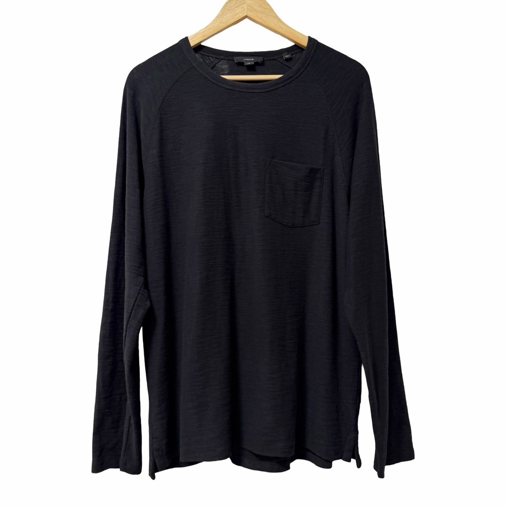 VINCE Mens Crew Neck 100% Cotton Pocket Long Sleeve T Shirt Size L Black Minimal